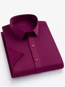 Men's Summer Shirts Elastic Slim Fit Business Casual Short-Sleeved Shirts