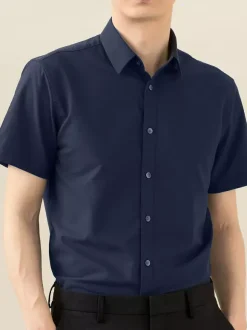 Men's Summer Shirts Elastic Slim Fit Business Casual Short-Sleeved Shirts