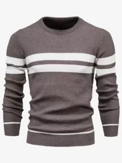 Men's Sweaters Knitted Pullove Jewel Neck Stripes Tops