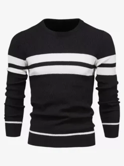 Men's Sweaters Knitted Pullove Jewel Neck Stripes Tops