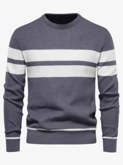 Men's Sweaters Knitted Pullove Jewel Neck Stripes Tops
