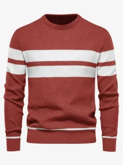 Men's Sweaters Knitted Pullove Jewel Neck Stripes Tops
