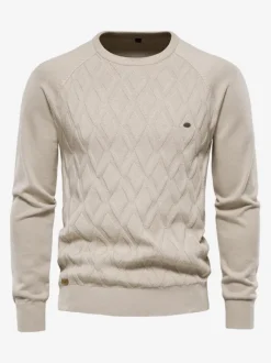 Men's Sweaters Men's Pullover Knitwear Jewel Neck Spring Khaki Khaki