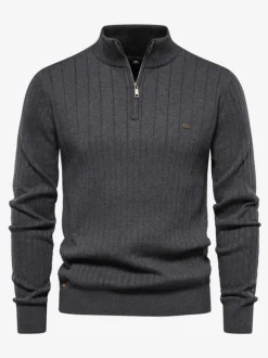 Men's Sweaters Men's Pullover Knitwear Portrait Neck Fall Dark Navy Apricot