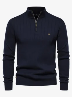 Men's Sweaters Men's Pullover Knitwear Portrait Neck Fall Dark Navy Apricot