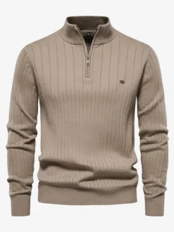 Men's Sweaters Men's Pullover Knitwear Portrait Neck Fall Dark Navy Apricot