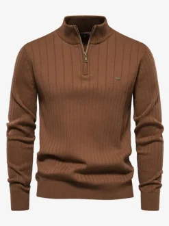 Men's Sweaters Men's Pullover Knitwear Portrait Neck Fall Dark Navy Apricot