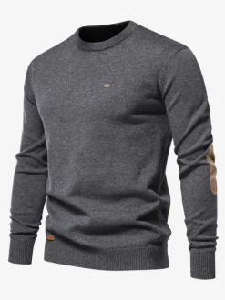 Men's Sweaters Men's Pullover Knitwear Jewel Neck Deep Brown Deep Gray