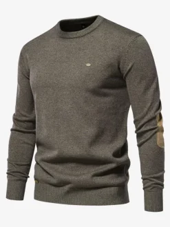 Men's Sweaters Men's Pullover Knitwear Jewel Neck Deep Brown Deep Gray