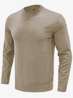 Men's Sweaters Men's Pullover Knitwear Jewel Neck Fall White Khaki