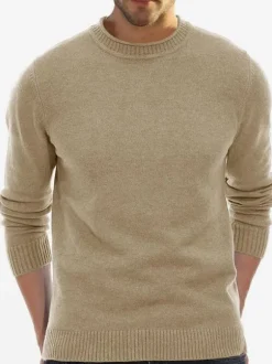 Men's Sweaters Men's Pullover Knitwear Jewel Neck Fall White Khaki