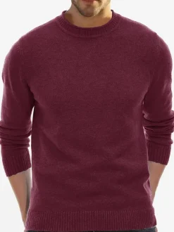 Men's Sweaters Men's Pullover Knitwear Jewel Neck Fall White Khaki