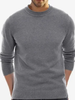 Men's Sweaters Men's Pullover Knitwear Jewel Neck Fall White Khaki