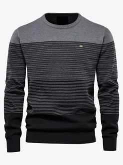 Men's Sweaters Men's Pullover Knitwear Jewel Neck Stripes Spring Orange Red