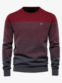 Men's Sweaters Men's Pullover Knitwear Jewel Neck Stripes Spring Orange Red