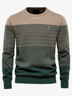 Men's Sweaters Men's Pullover Knitwear Jewel Neck Stripes Spring Orange Red