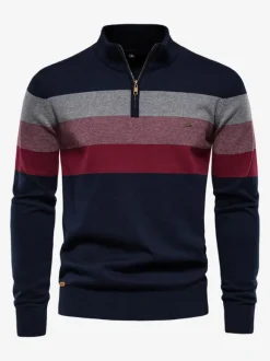 Men's Sweaters Men's Pullover Knitwear Portrait Neck Fall Dark Navy Dark Navy