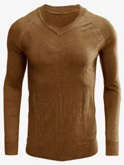 Men's Sweaters Men's Pullover Knitwear V-Neck Winter Khaki Gray