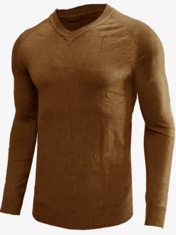Men's Sweaters Men's Pullover Knitwear V-Neck Winter Khaki Gray