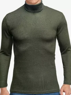 Men's Sweaters Men's Pullover Knitwear High Collar Fall White Hunter Green