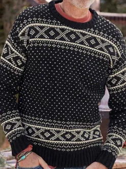 Men's Sweaters Men's Pullover Knitwear Jewel Neck Spring Black Black