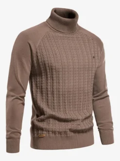 Men's Sweaters Men's Pullover Knitwear High Collar Winter Deep Gray Camel