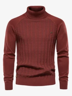 Men's Sweaters Men's Pullover Knitwear High Collar Winter Deep Gray Camel