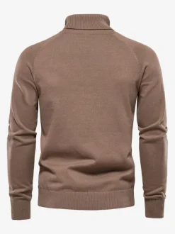 Men's Sweaters Men's Pullover Knitwear High Collar Winter Deep Gray Camel