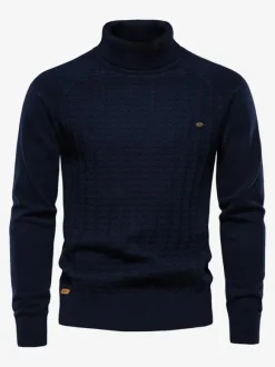Men's Sweaters Men's Pullover Knitwear High Collar Winter Deep Gray Camel