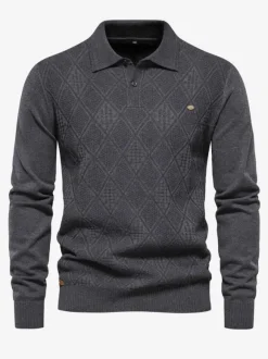 Men's Sweaters Men's Pullover Knitwear Turndown Collar Winter Black Blue