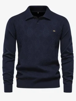 Men's Sweaters Men's Pullover Knitwear Turndown Collar Winter Black Blue