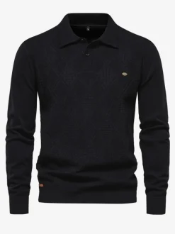 Men's Sweaters Men's Pullover Knitwear Turndown Collar Winter Black Blue