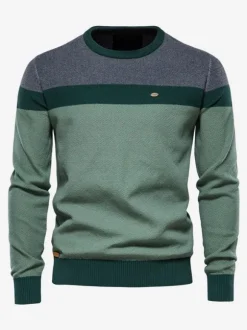 Men's Sweaters Men's Pullover Knitwear Jewel Neck Color Block Winter Orange Deep Gray