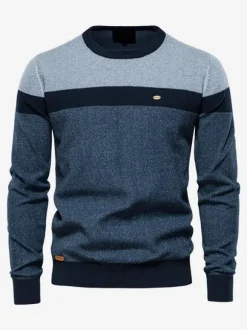 Men's Sweaters Men's Pullover Knitwear Jewel Neck Color Block Winter Orange Deep Gray