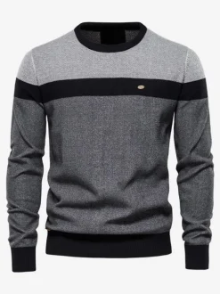 Men's Sweaters Men's Pullover Knitwear Jewel Neck Color Block Winter Orange Deep Gray