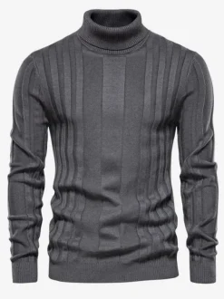 Men's Sweaters Men's Pullover Knitwear High Collar Winter Coffee Brown Yellow