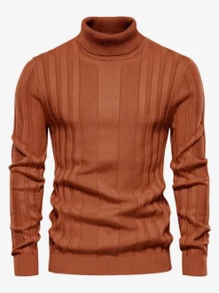 Men's Sweaters Men's Pullover Knitwear High Collar Winter Coffee Brown Yellow
