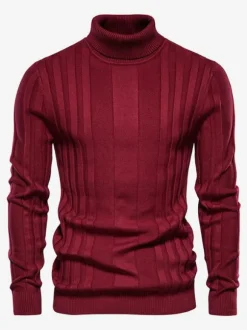 Men's Sweaters Men's Pullover Knitwear High Collar Winter Coffee Brown Yellow