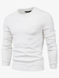 Men's Sweaters Men's Pullover Knitwear Jewel Neck Spring Dark Navy White