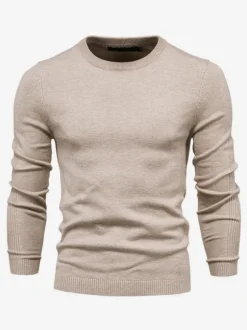 Men's Sweaters Men's Pullover Knitwear Jewel Neck Spring Dark Navy White