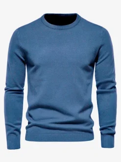 Men's Sweaters Men's Pullover Knitwear Jewel Neck Spring Dark Navy White