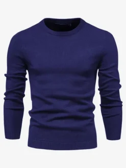 Men's Sweaters Men's Pullover Knitwear Jewel Neck Spring Dark Navy White