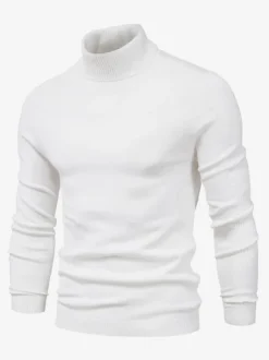 Men's Sweaters Men's Pullover Knitwear High Collar Winter Light Sky Blue Khaki