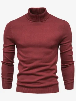 Men's Sweaters Men's Pullover Knitwear High Collar Winter Light Sky Blue Khaki