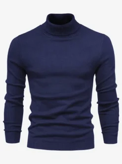 Men's Sweaters Men's Pullover Knitwear High Collar Winter Light Sky Blue Khaki