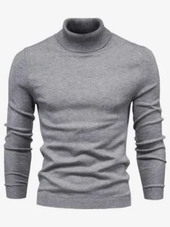 Men's Sweaters Men's Pullover Knitwear High Collar Winter Light Sky Blue Khaki