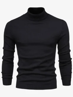 Men's Sweaters Men's Pullover Knitwear High Collar Winter Light Sky Blue Khaki
