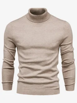 Men's Sweaters Men's Pullover Knitwear High Collar Winter Light Sky Blue Khaki