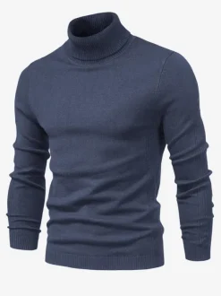 Men's Sweaters Men's Pullover Knitwear High Collar Winter Light Sky Blue Khaki