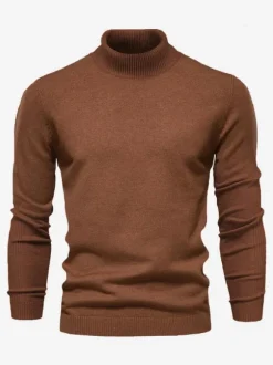 Men's Sweaters Men's Pullover Knitwear High Collar Winter Light Sky Blue Khaki